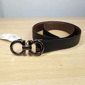 Salvatore Ferragamo Sz 34 Black Double Gancini Paloma Reversible Leather Belt